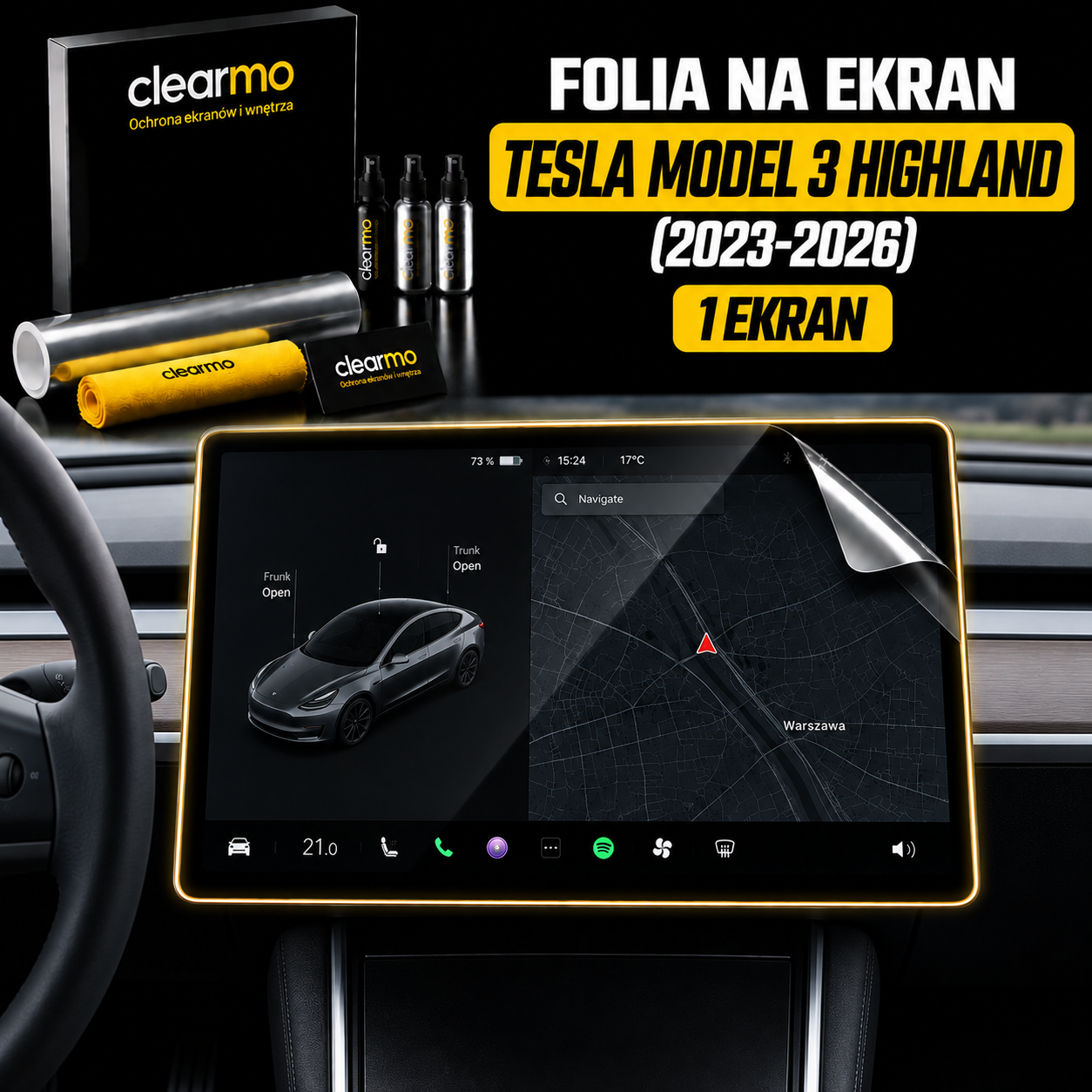 Folia na ekran Tesla Model 3 Highland (2023-2026)