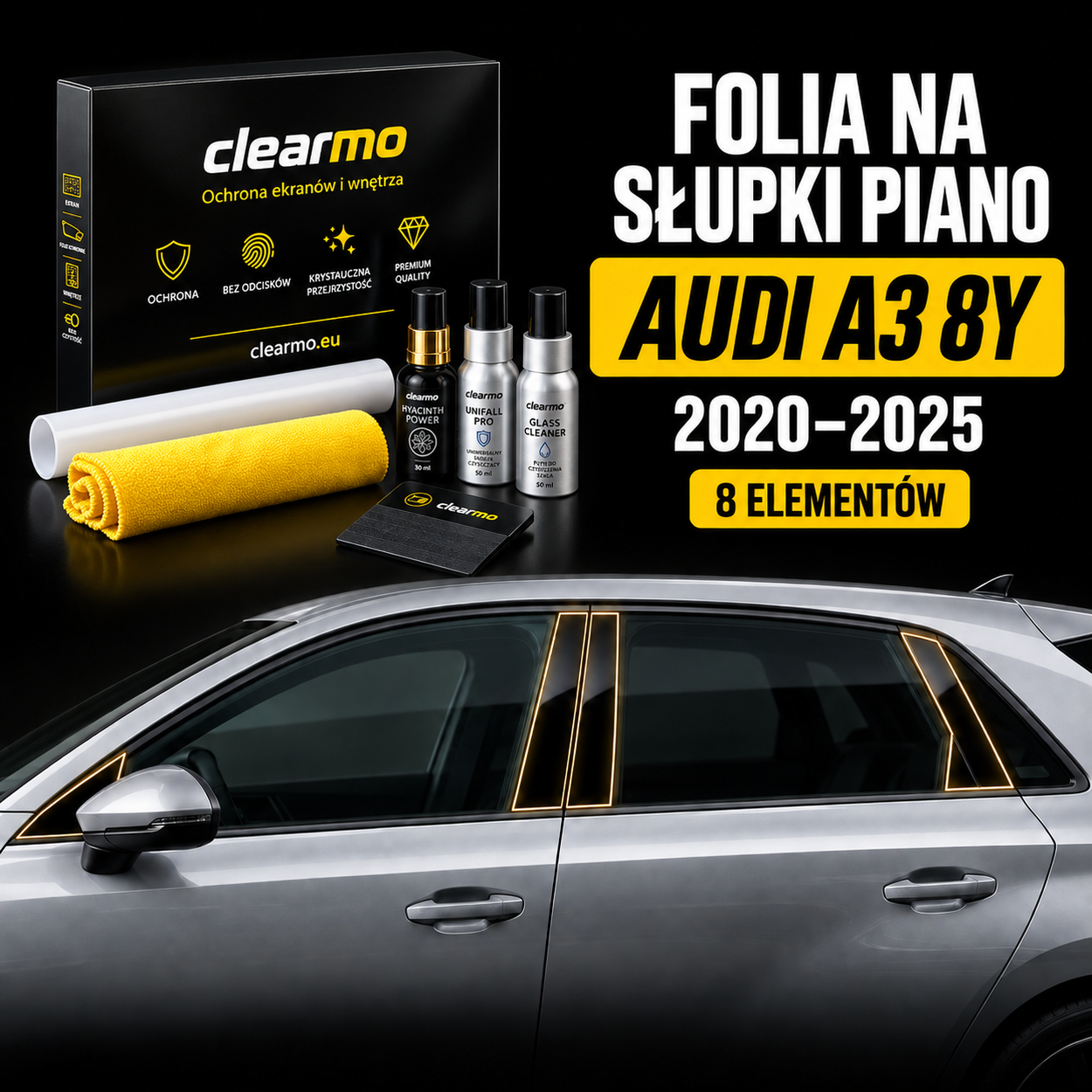 Folia na słupki piano - Audi A3 8Y (2020-2025)