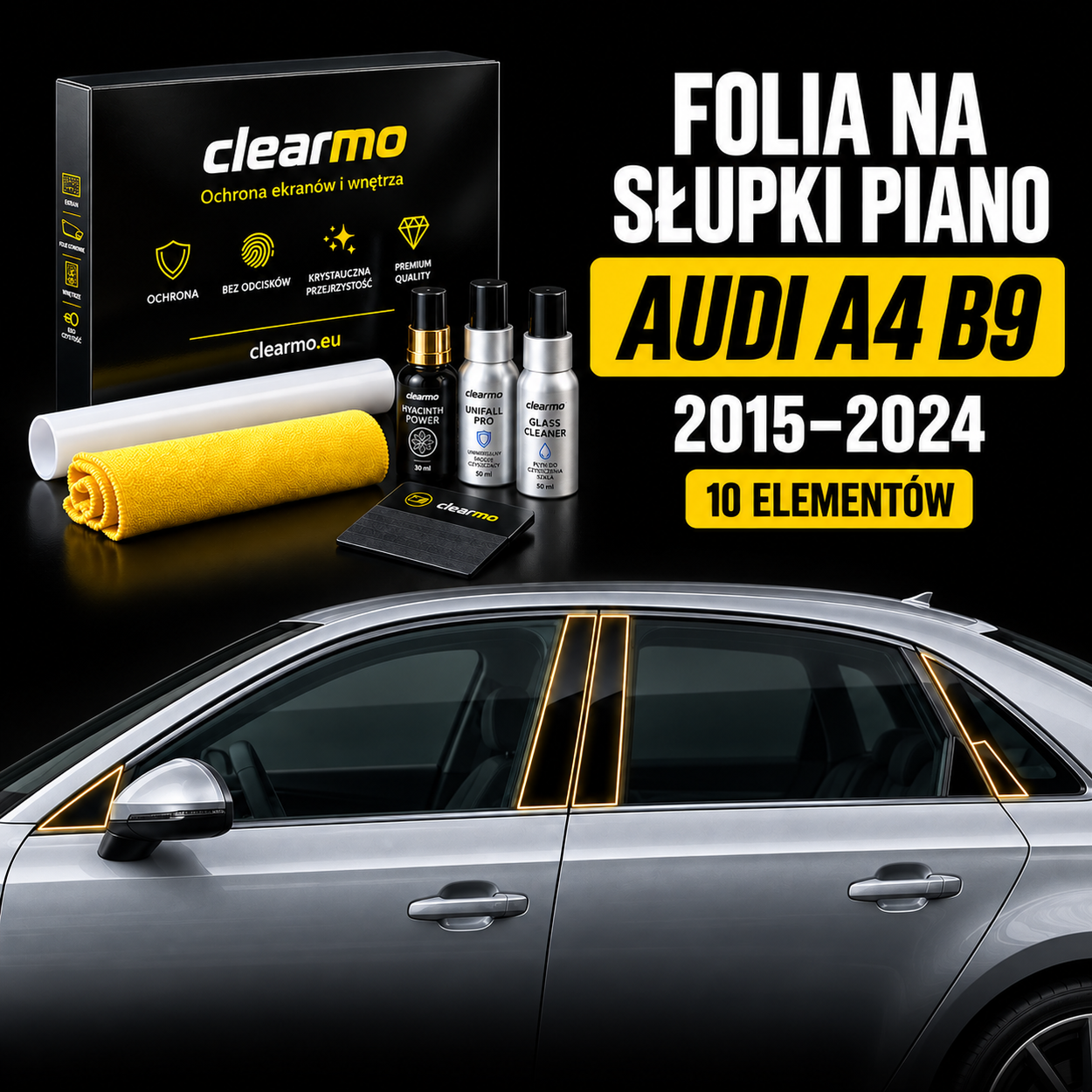 Folia na słupki piano - Audi A4 B9 (2015-2024)
