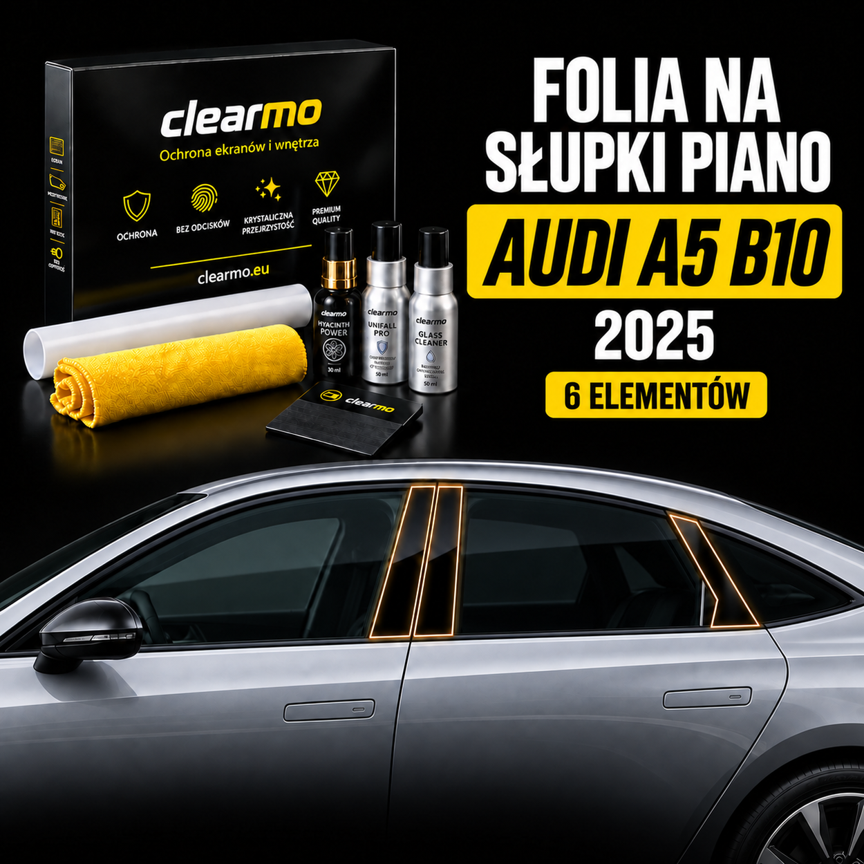 Folia na słupki piano - Audi A5 B10 (2025)
