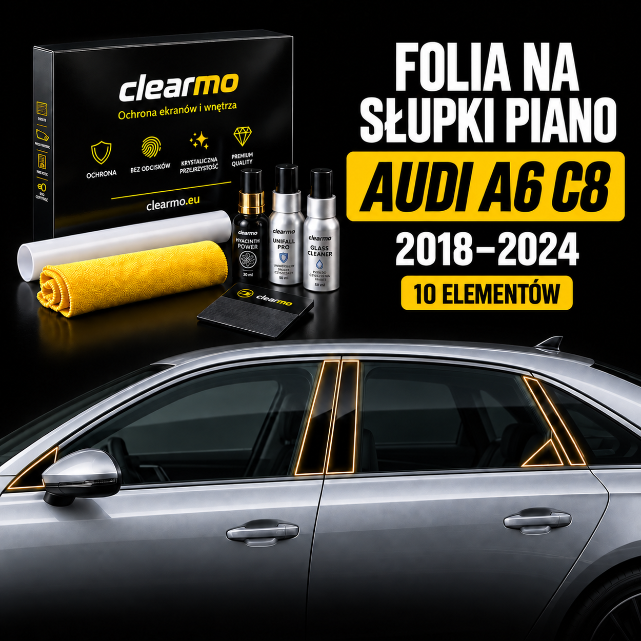 Folia na słupki piano - Audi A6 C8 (2018-2024)