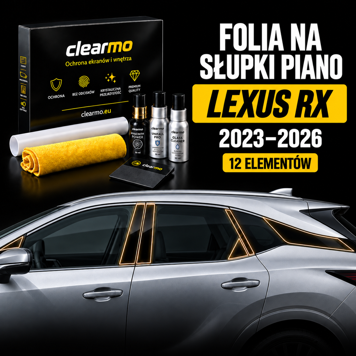 Folia na słupki piano - Lexus RX 14 cali (2023-2026)