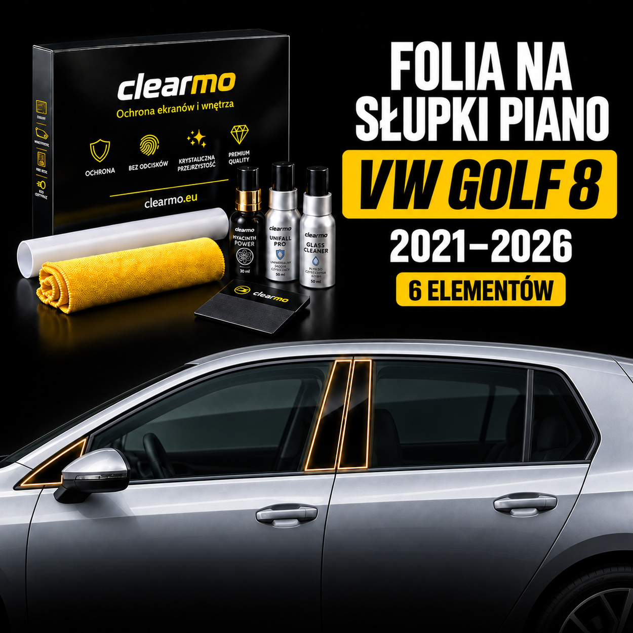 Folia na słupki piano - Volkswagen Golf VIII (2021-2026)