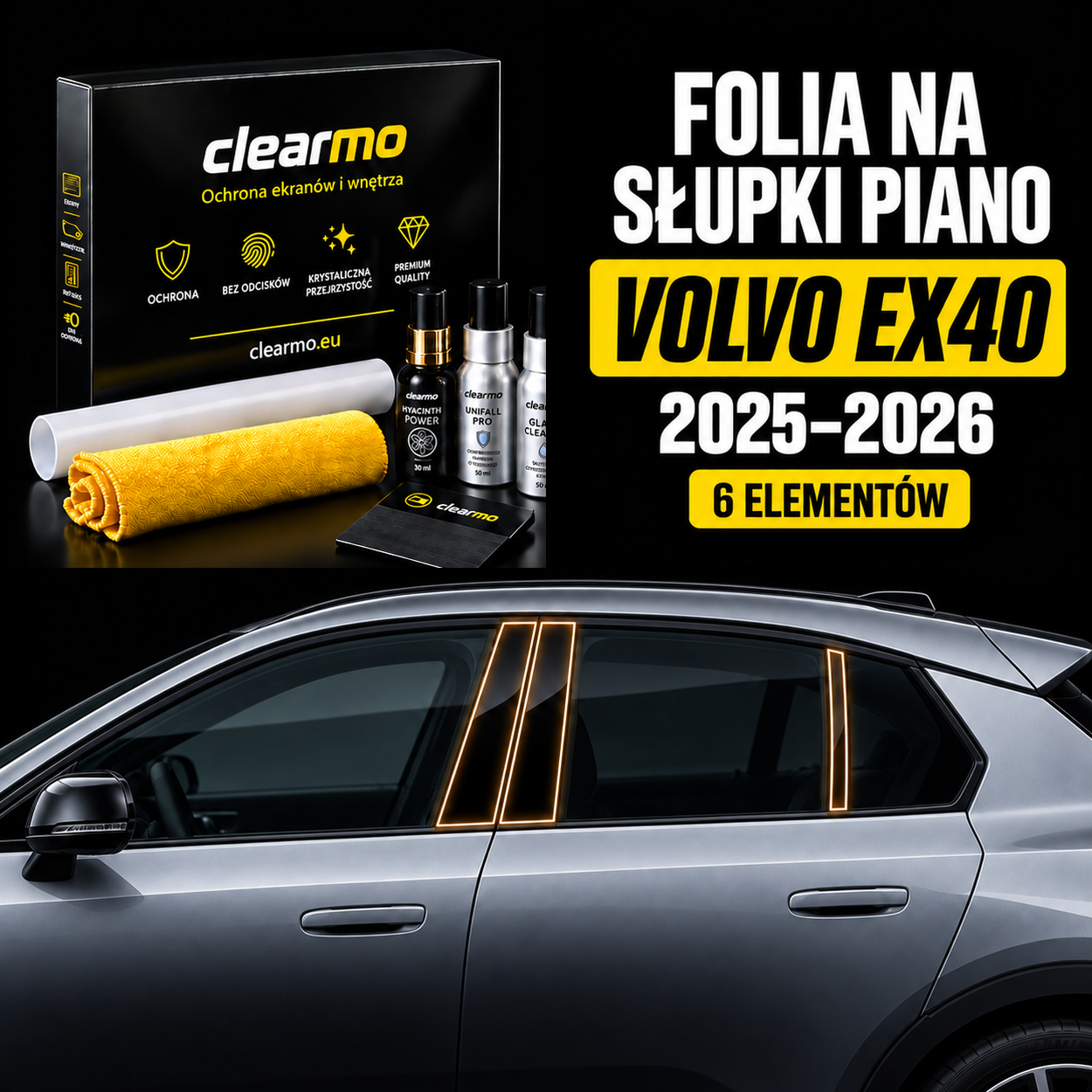 Folia na słupki piano - Volvo EX40 (2025-2026)