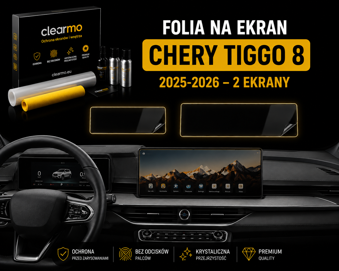 Folia na ekran Chery Tiggo 8 2025-2026 - 2 ekrany
