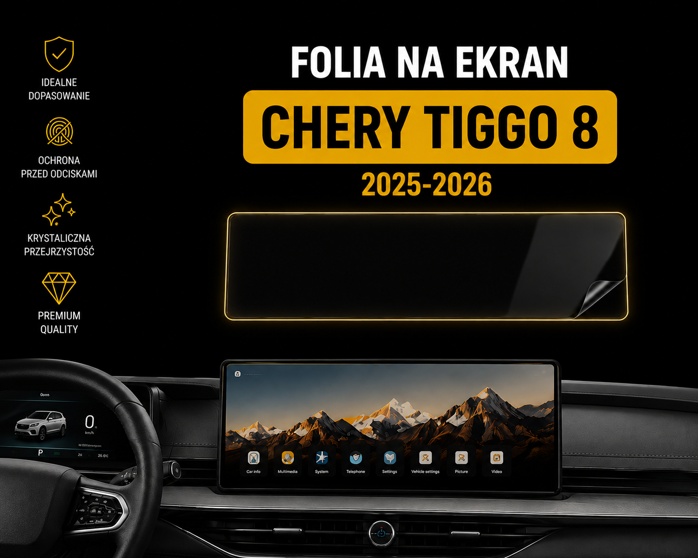 Folia na ekran Chery Tiggo 8 2025-2026